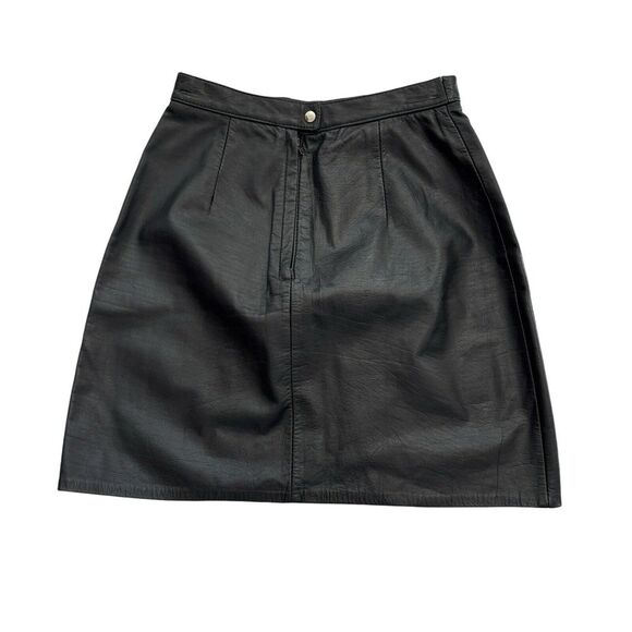 Vintage Women's Black Leather 18" Skirt Size ~24" Waist Opera Brand - Picture 2 of 9